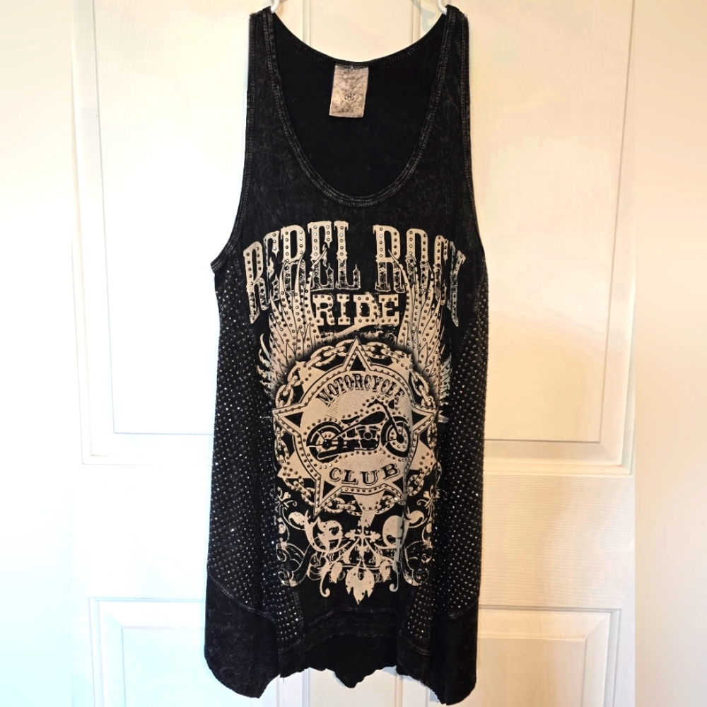 Tank, Tunic, small, black mineral washed with stud detail